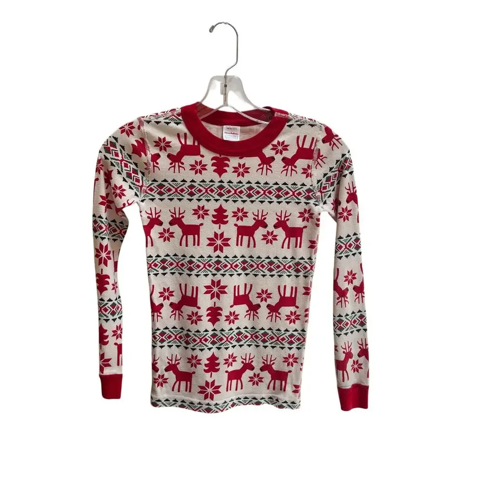 Hanna Andersson Kids Fair Isle Reindeer Pajama Set Size 10 Red White Cotton